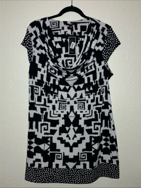 Alfani Black & White Geometric Cowl-Neck Tunic